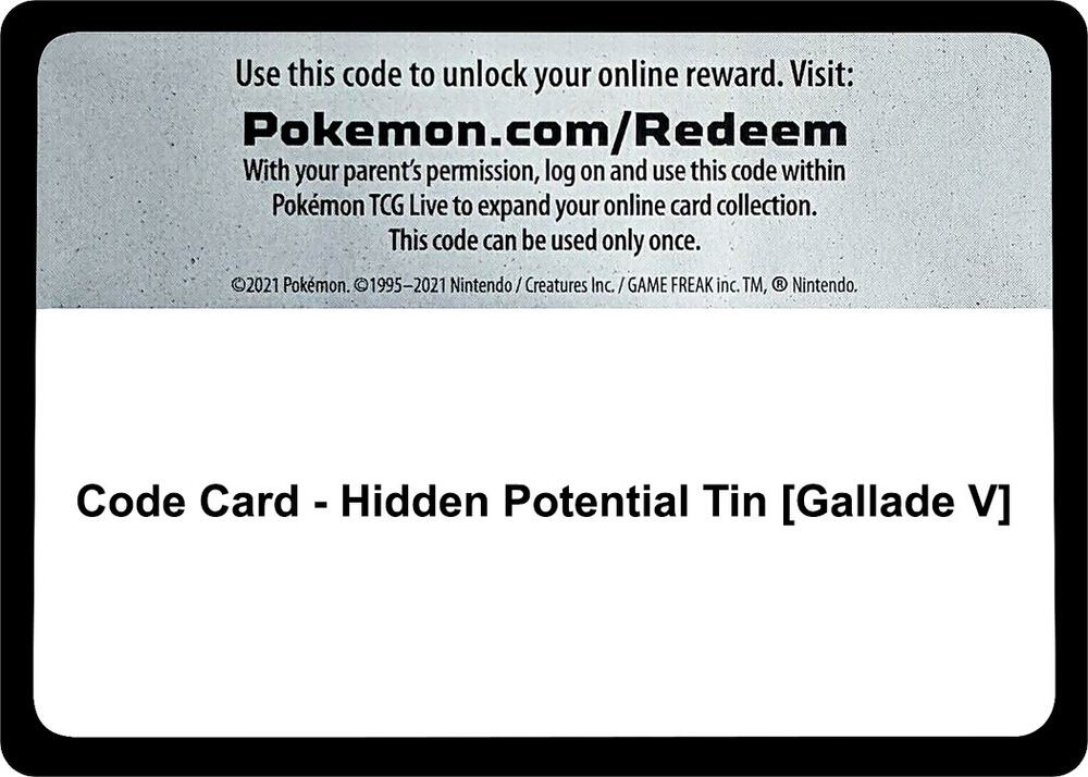 Code Card - Hidden Potential Tin [Gallade V] - Code Card Miscellaneous Cards & Products