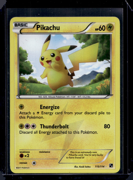 Pikachu Black and White #115/114 Holofoil Pokémon Card (front)
