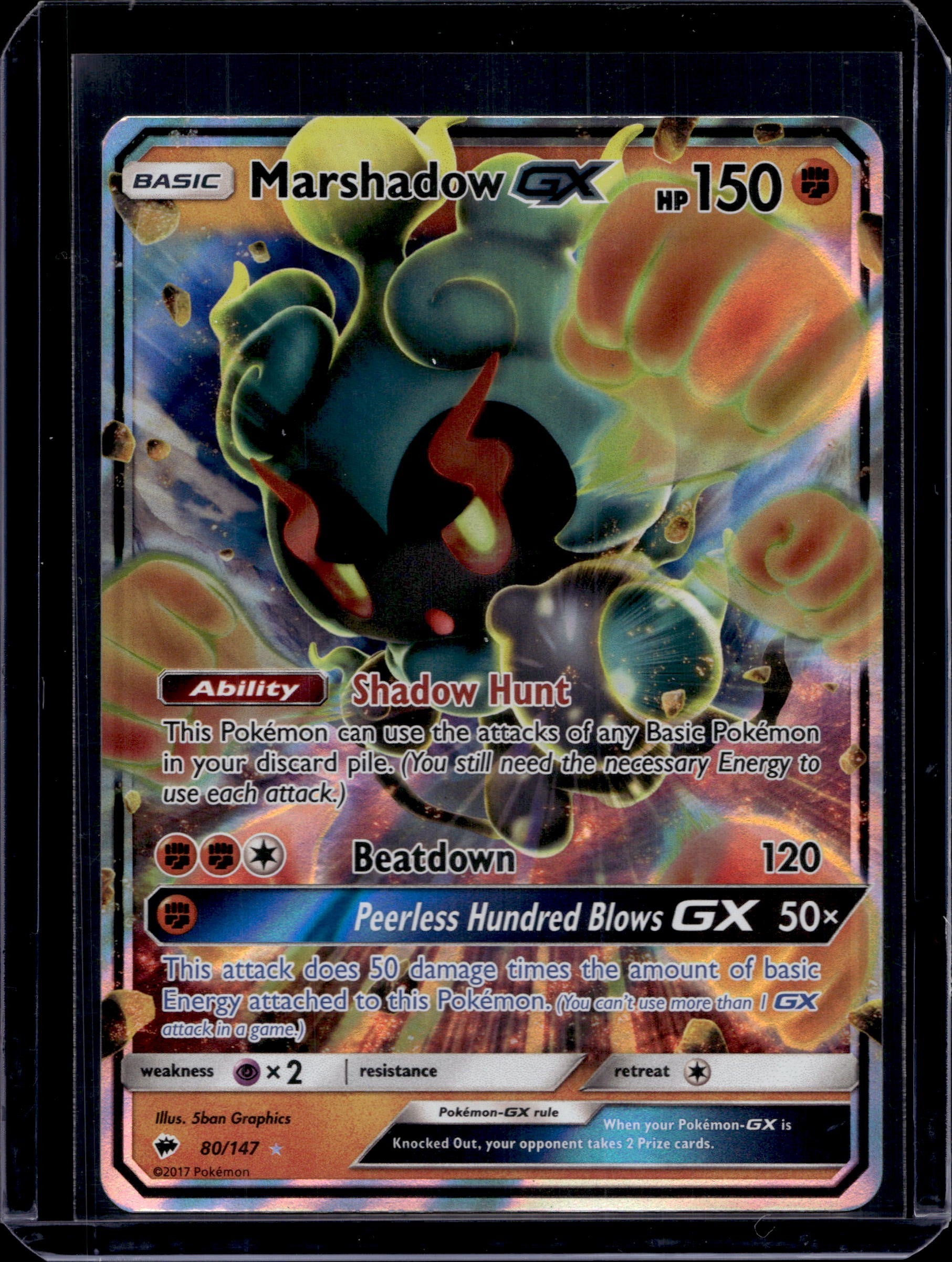 Marshadow GX SM - Burning Shadows #80/147 Holofoil Pokémon Card (front)