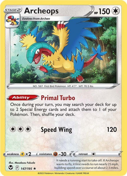 Archeops 147/195 Holo Rare Silver Tempest Pokémon card
