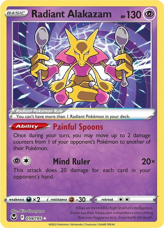 Radiant Alakazam 059/195 Radiant Rare Silver Tempest Pokémon card