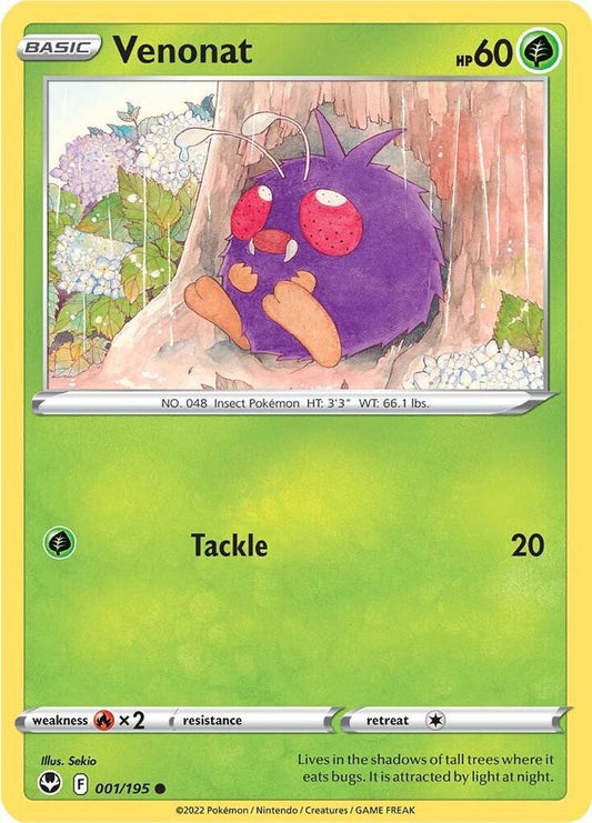 Venonat 001/195 Common Silver Tempest Pokémon card