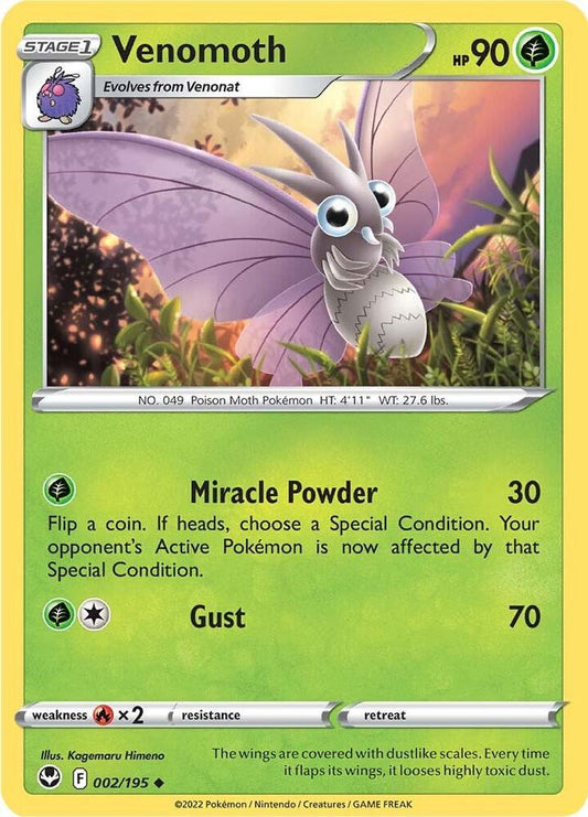 Venomoth 002/195 Uncommon Silver Tempest Pokémon card
