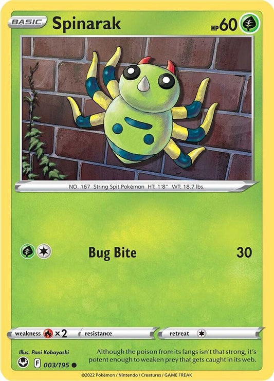 Spinarak 003/195 Common Silver Tempest Pokémon card