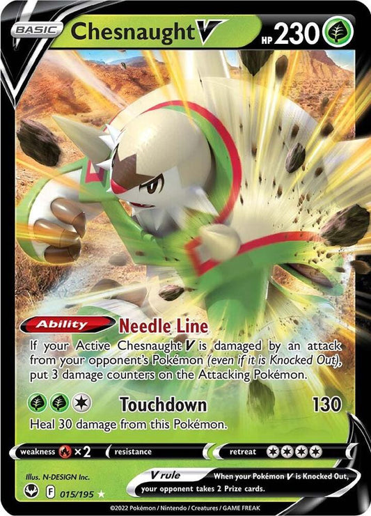 Chesnaught V 015/195 Ultra Rare Silver Tempest Pokémon card