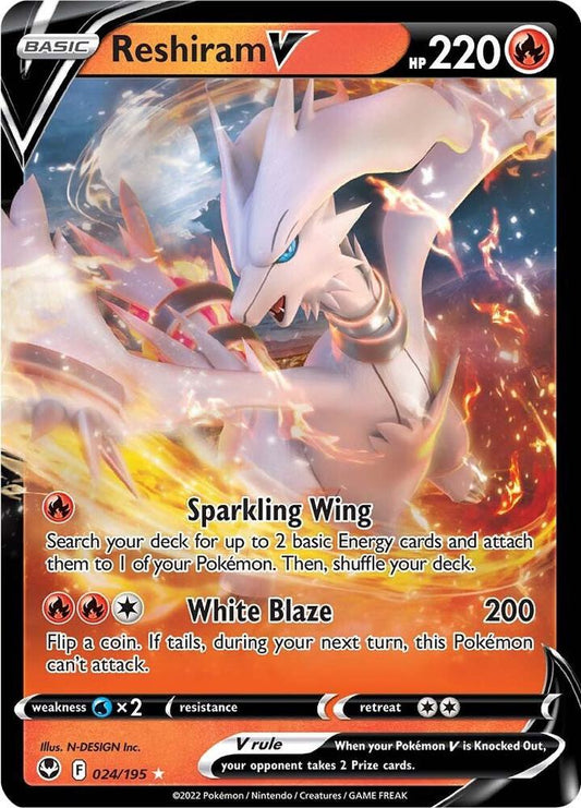 Reshiram V 024/195 Ultra Rare Silver Tempest Pokémon card