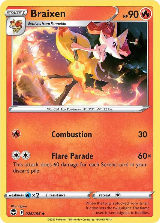 Braixen 026/195 Uncommon Silver Tempest Pokémon card