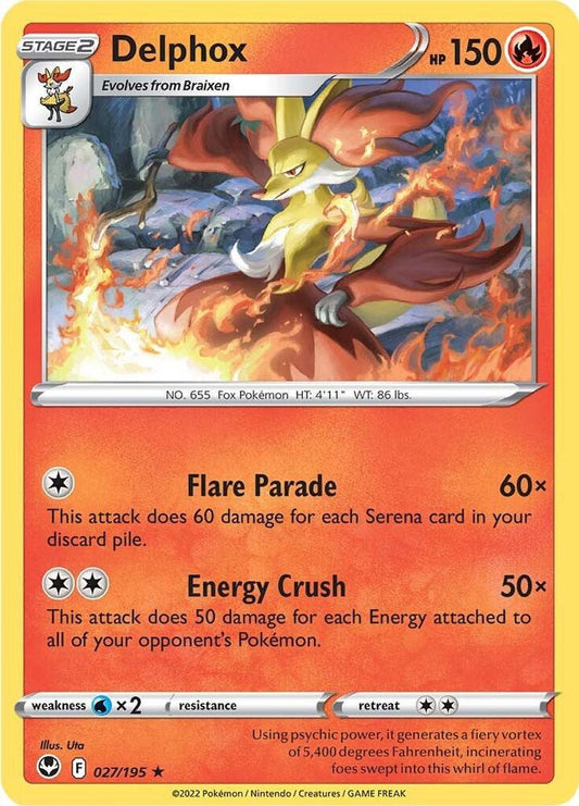 Delphox 027/195 Rare Silver Tempest Pokémon card