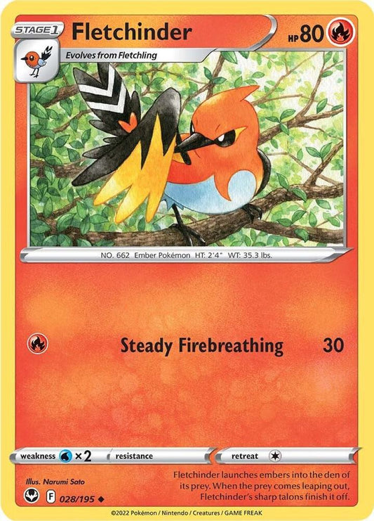 Fletchinder 028/195 Uncommon Silver Tempest Pokémon card