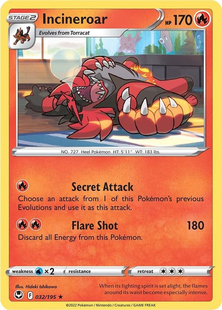 Incineroar 032/195 Rare Silver Tempest Pokémon card