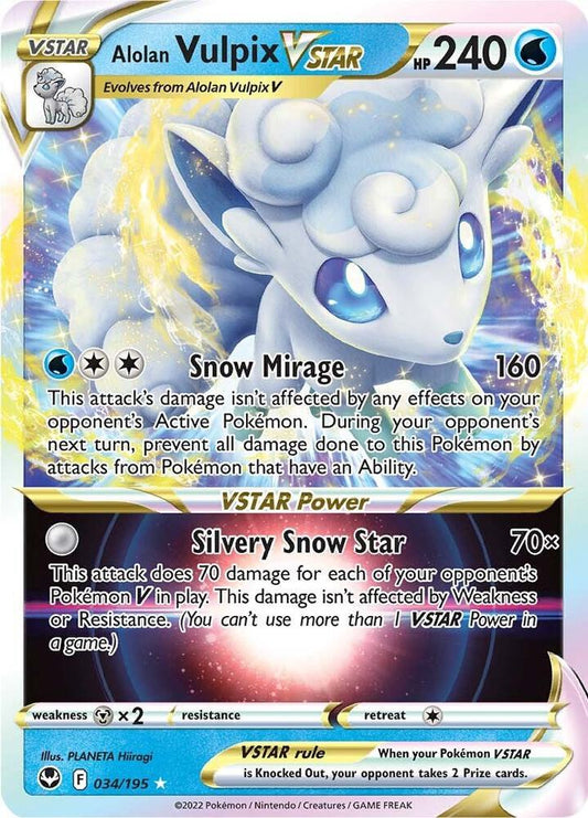 Alolan Vulpix VSTAR 034/195 Ultra Rare Silver Tempest Pokémon card