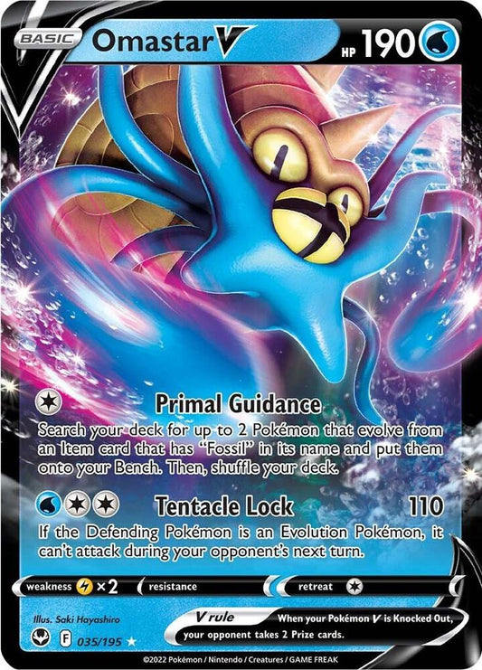 Omastar V 035/195 Ultra Rare Silver Tempest Pokémon card