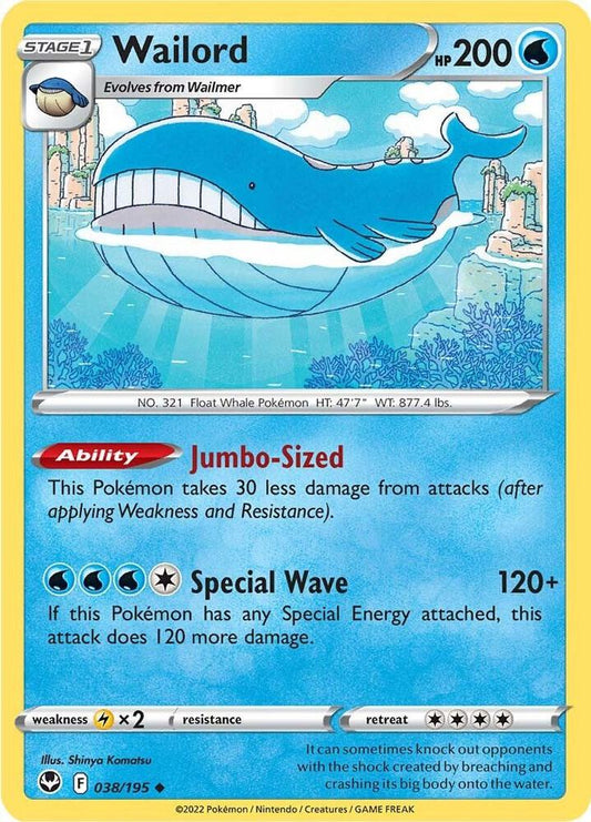 Wailord 038/195 Uncommon Silver Tempest Pokémon card