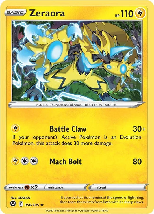 Zeraora 056/195 Rare Silver Tempest Pokémon card