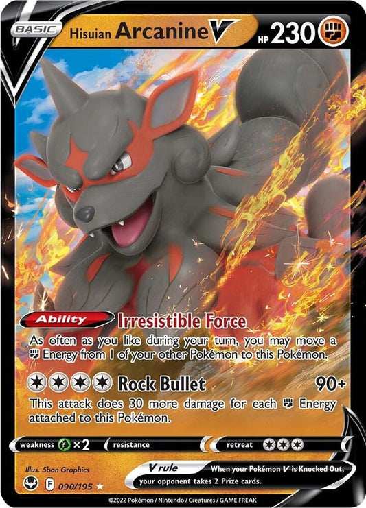Hisuian Arcanine V 090/195 Ultra Rare Silver Tempest Pokémon card
