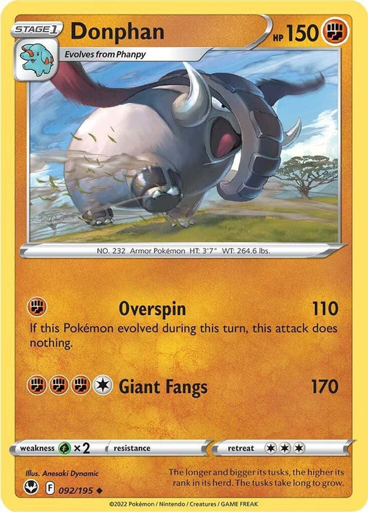 Donphan 092/195 Uncommon Silver Tempest Pokémon card