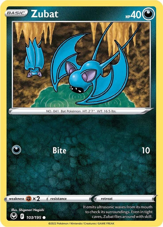 Zubat 103/195 Common Silver Tempest Pokémon card