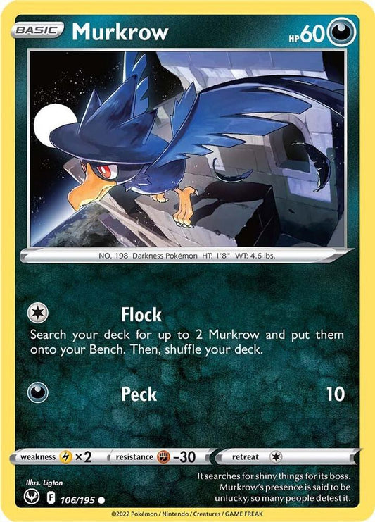 Murkrow 106/195 Common Silver Tempest Pokémon card