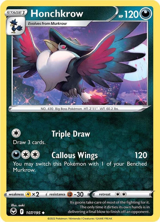 Honchkrow 107/195 Uncommon Silver Tempest Pokémon card