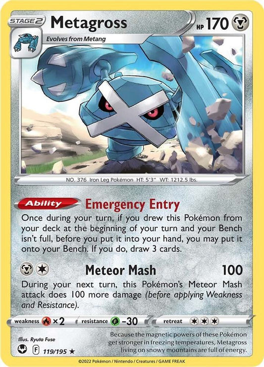 Metagross 119/195 Holo Rare Silver Tempest Pokémon card