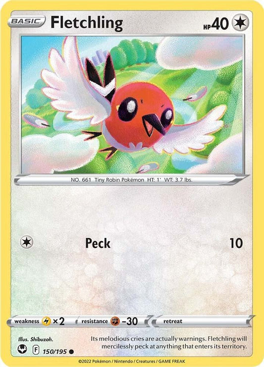 Fletchling 150/195 Common Silver Tempest Pokémon card