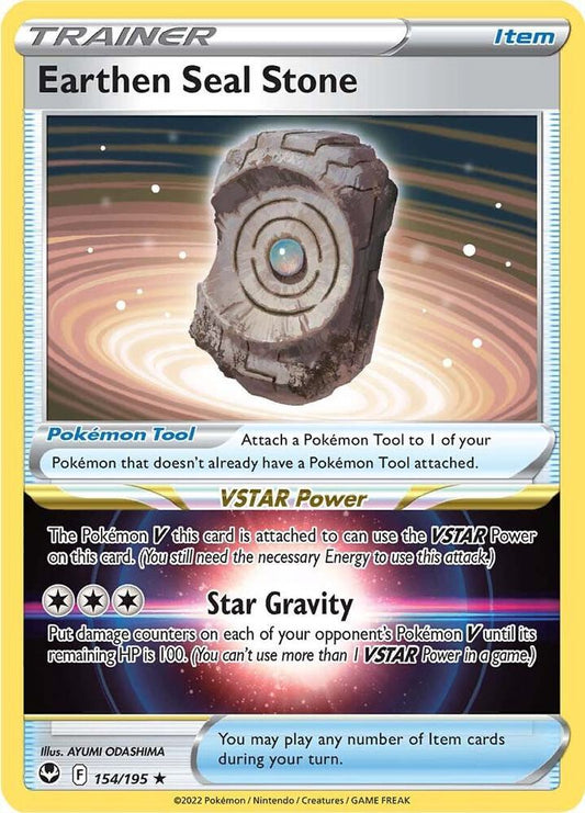 Earthen Seal Stone 154/195 Holo Rare Silver Tempest Pokémon card