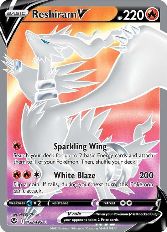 Reshiram V (Full Art) 172/195 Ultra Rare Silver Tempest Pokémon card