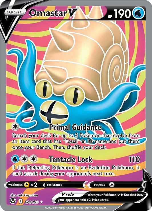 Omastar V (Full Art) 174/195 Ultra Rare Silver Tempest Pokémon card