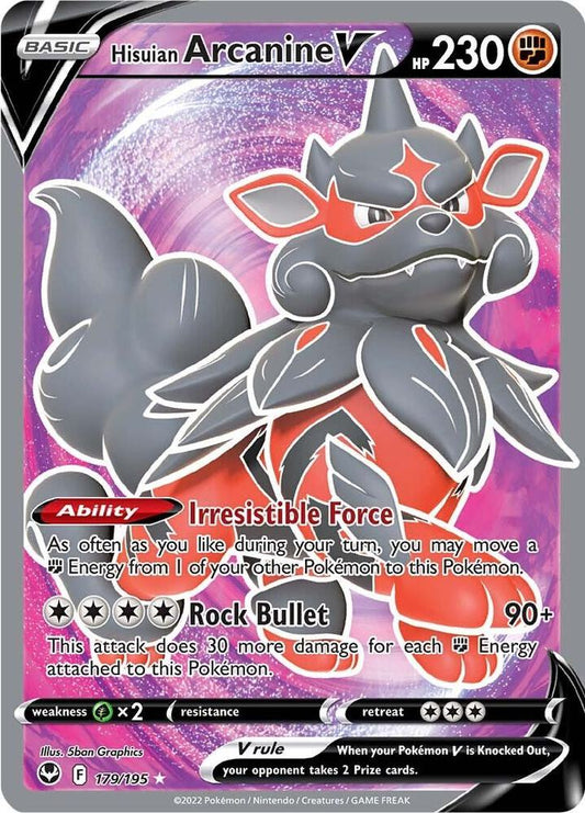 Hisuian Arcanine V (Full Art) 179/195 Ultra Rare Silver Tempest Pokémon card