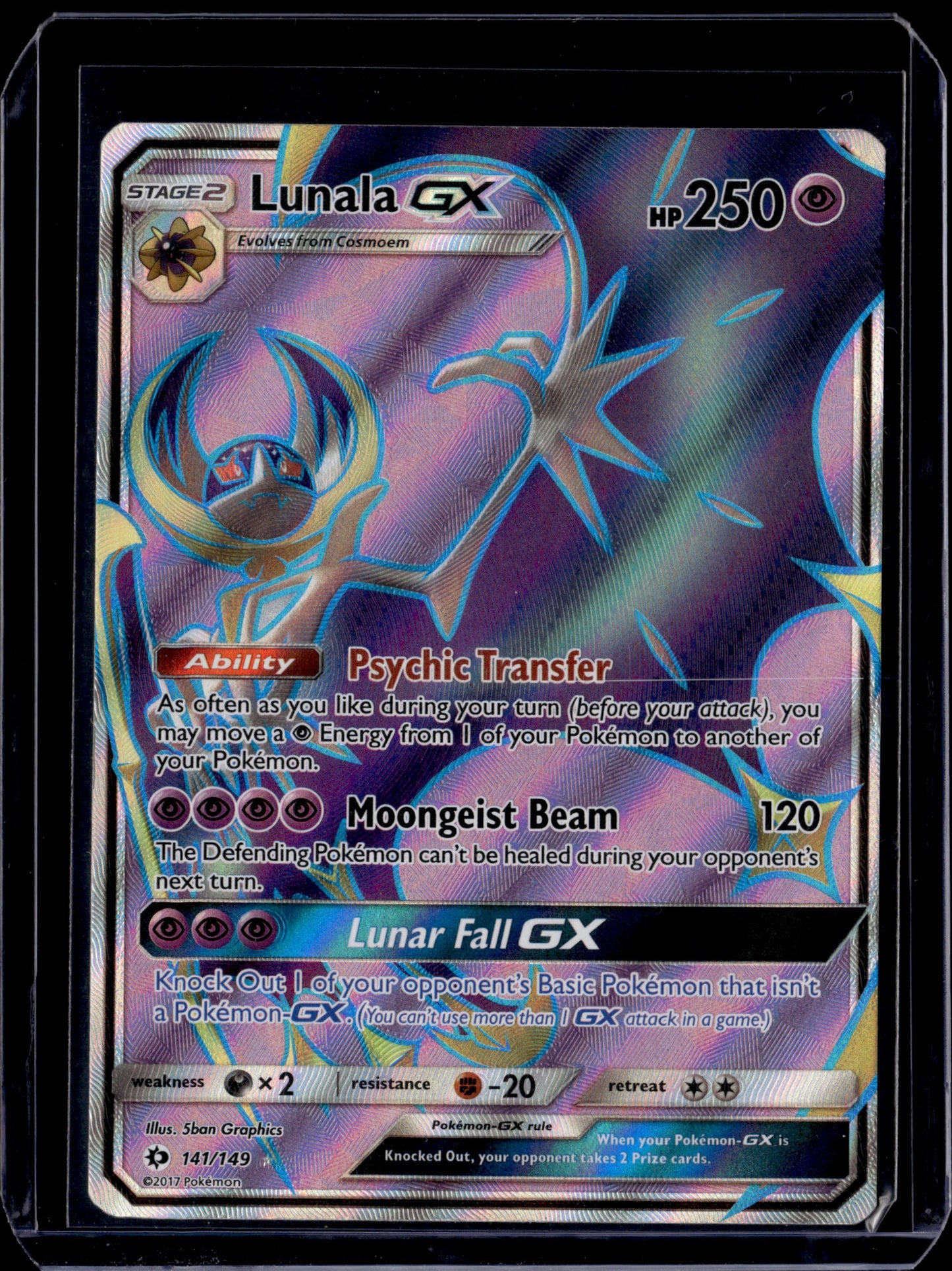 Lunala GX (Full Art) SM Base Set #141/149 Holofoil Pokémon Card (front)