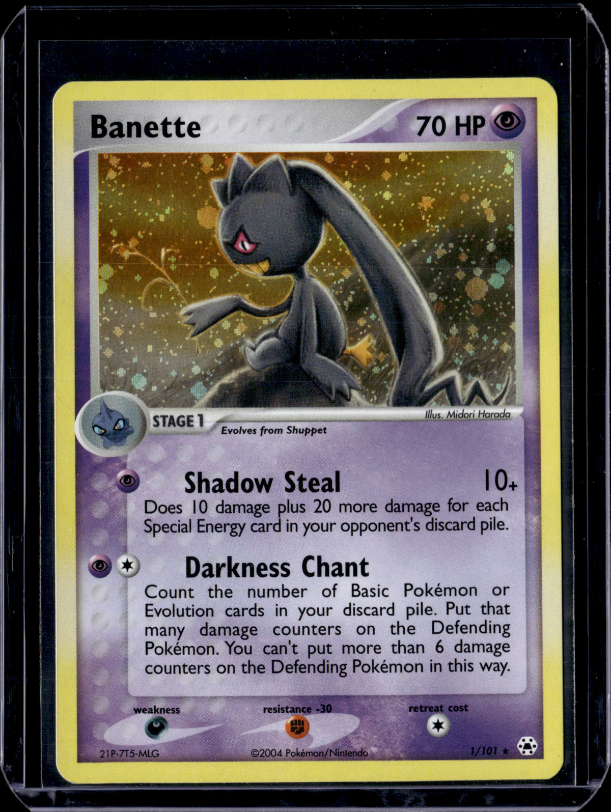 Banette Hidden Legends #1/101 Holofoil Pokémon Card (front)