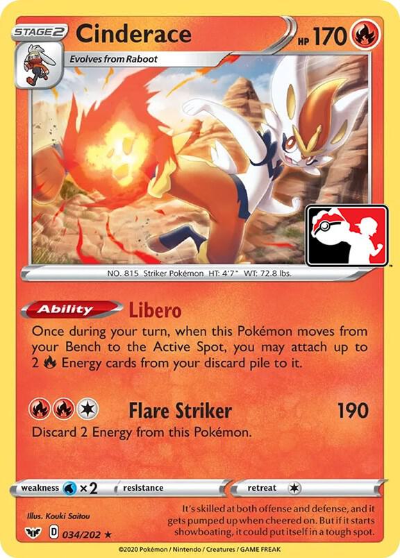 Cinderace - 034/202 034/202 Rare Prize Pack Series Cards Pokémon card