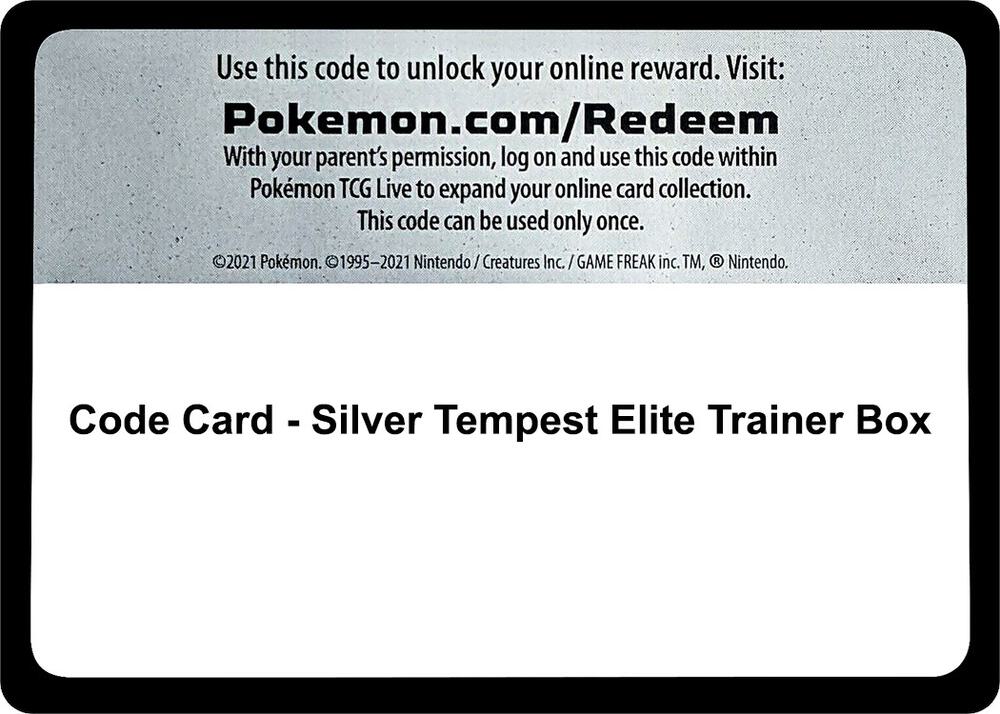 Code Card - Silver Tempest Elite Trainer Box - Code Card SWSH12: Silver Tempest
