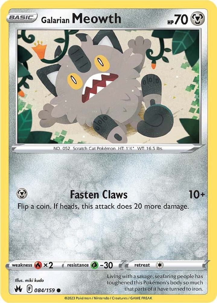 Galarian Meowth 084/159 Common Crown Zenith Pokémon card