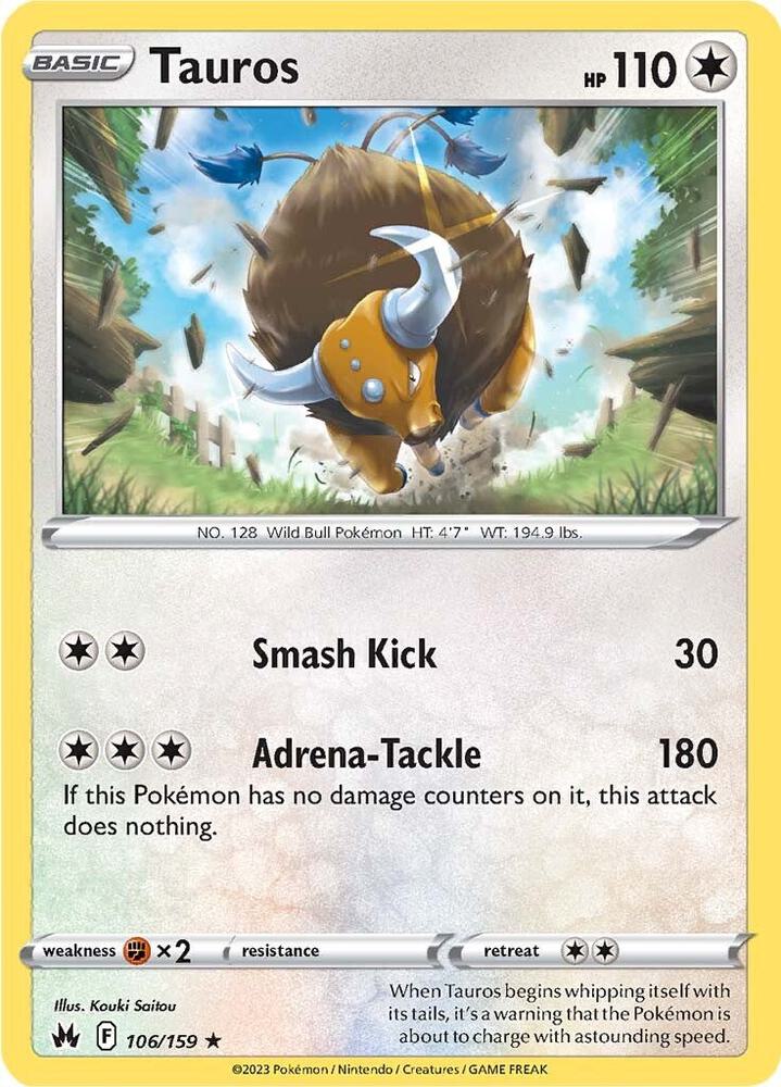 Tauros 106/159 Rare Crown Zenith Pokémon card