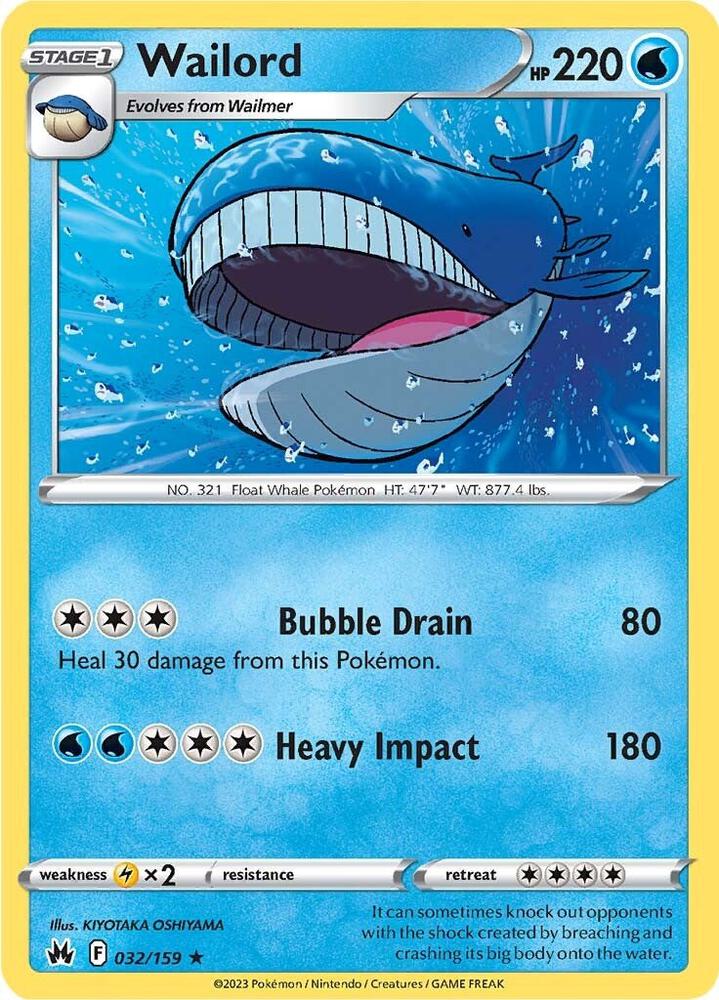 Wailord 032/159 Rare Crown Zenith Pokémon card