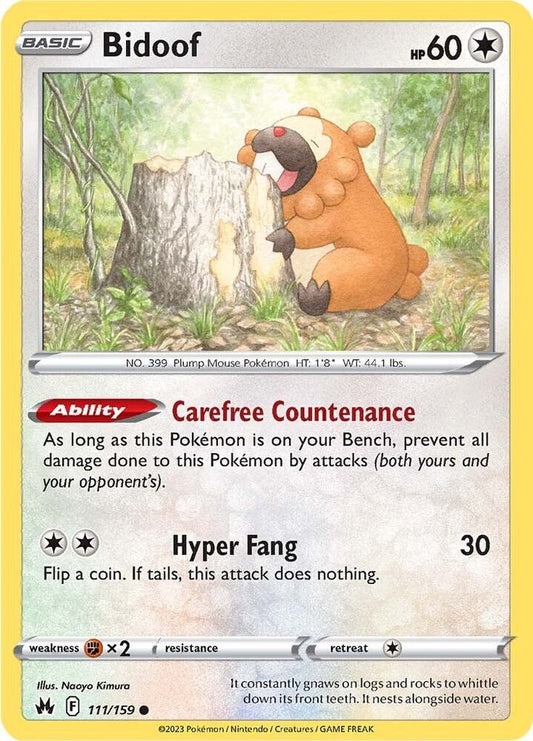 Bidoof 111/159 Common Crown Zenith Pokémon card