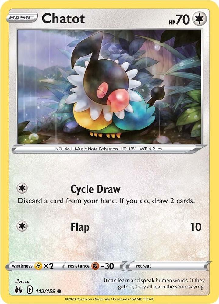 Chatot 112/159 Common Crown Zenith Pokémon card