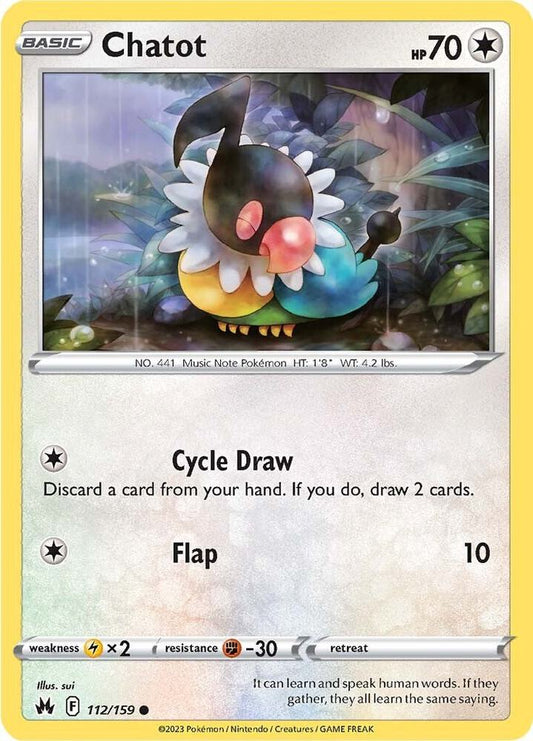 Chatot 112/159 Common Crown Zenith Pokémon card