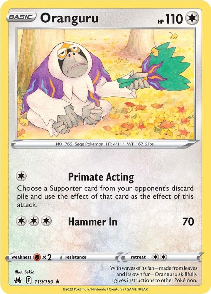 Oranguru 119/159 Rare Crown Zenith Pokémon card