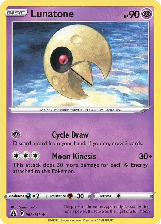 Lunatone 062/159 Uncommon Crown Zenith Pokémon card