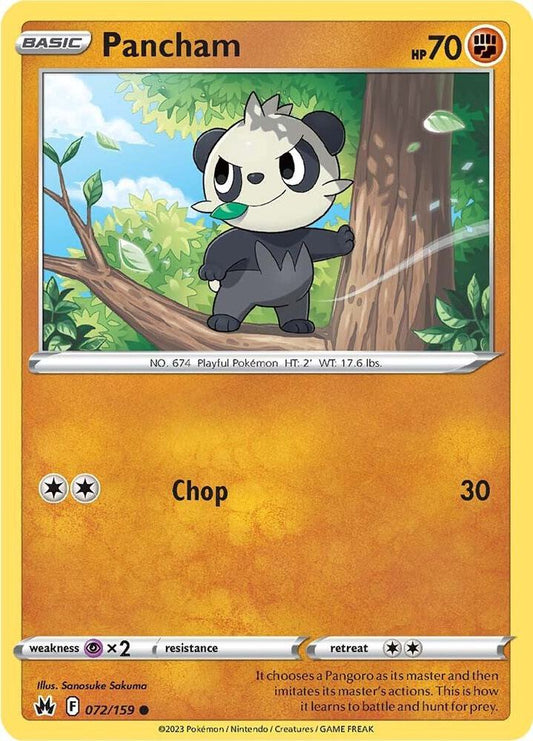 Pancham 072/159 Common Crown Zenith Pokémon card
