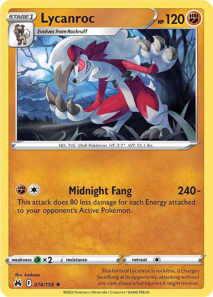 Lycanroc 074/159 Rare Crown Zenith Pokémon card