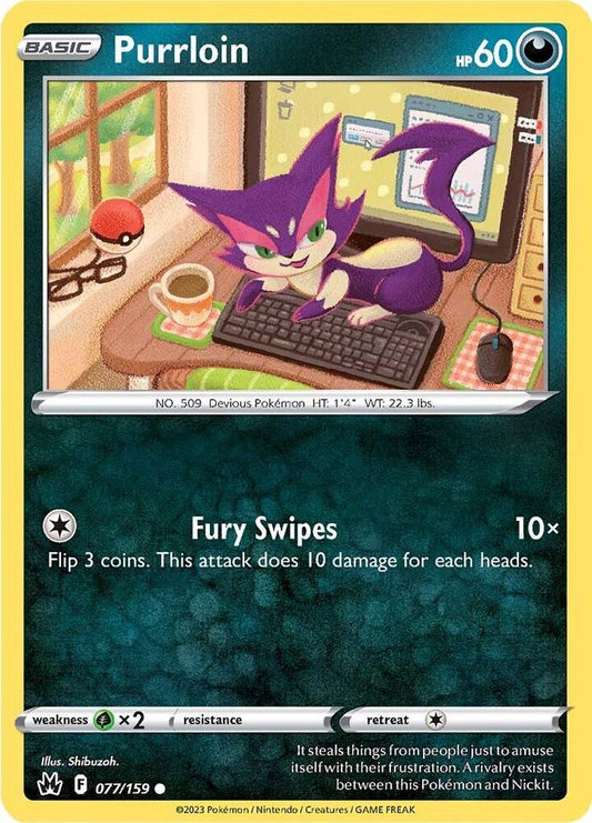Purrloin 077/159 Common Crown Zenith Pokémon card