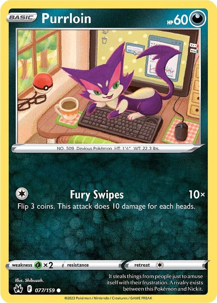 Purrloin 077/159 Common Crown Zenith Pokémon card