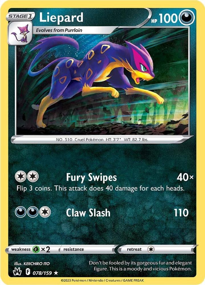 Liepard 078/159 Rare Crown Zenith Pokémon card