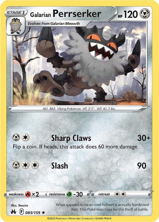 Galarian Perrserker 085/159 Rare Crown Zenith Pokémon card