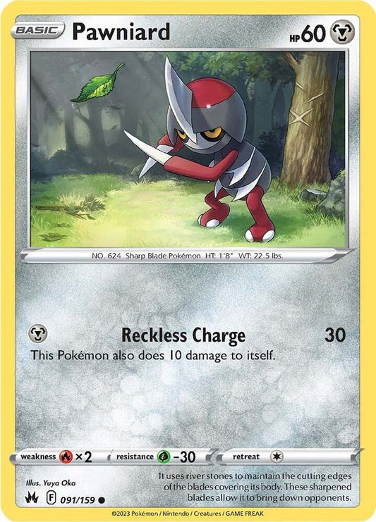 Pawniard (91) 091/159 Common Crown Zenith Pokémon card
