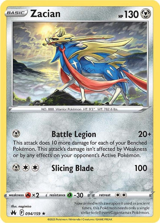 Zacian 094/159 Holo Rare Crown Zenith Pokémon card