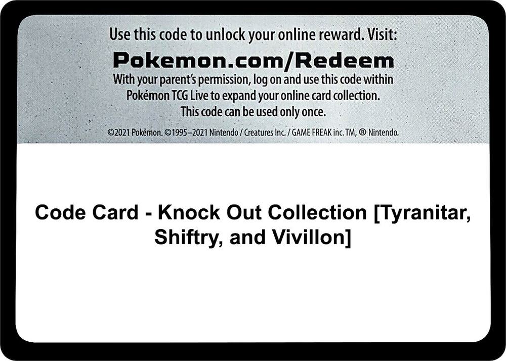 Code Card - Knock Out Collection [Tyranitar, Shiftry, and Vivillon] - Code Card Miscellaneous Cards & Products